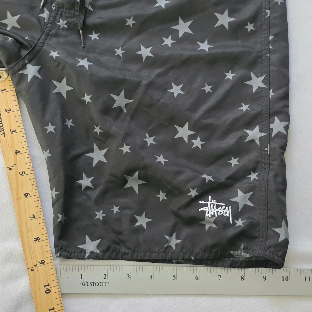 NWT Stussy Mens Star Print Board Cargo Shorts‎ Black Grey Swim Trunks Size 33